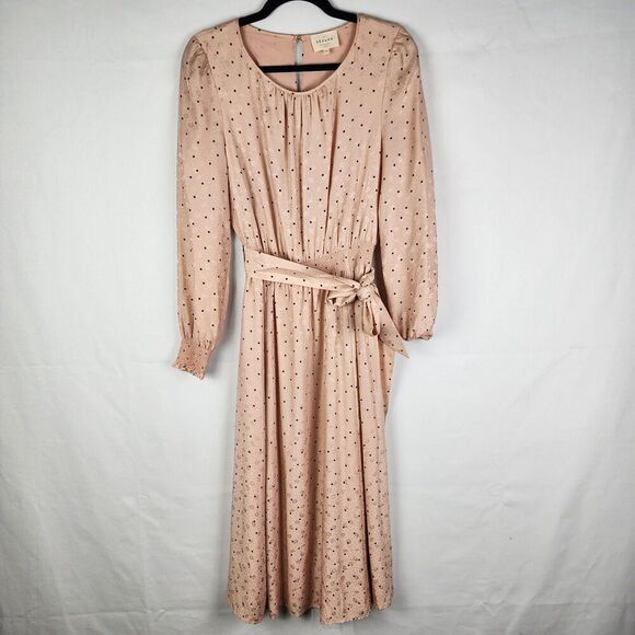 Sezane Women's Midi Dress Tie Waist Long Sleeve Cuffed Silk Polka Size 40 - Picture 1 of 6